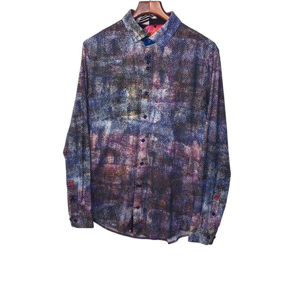 Au Noir Mens Button Shirt Plus 4 L Multicolor Abstract Pattern Long Sleeve